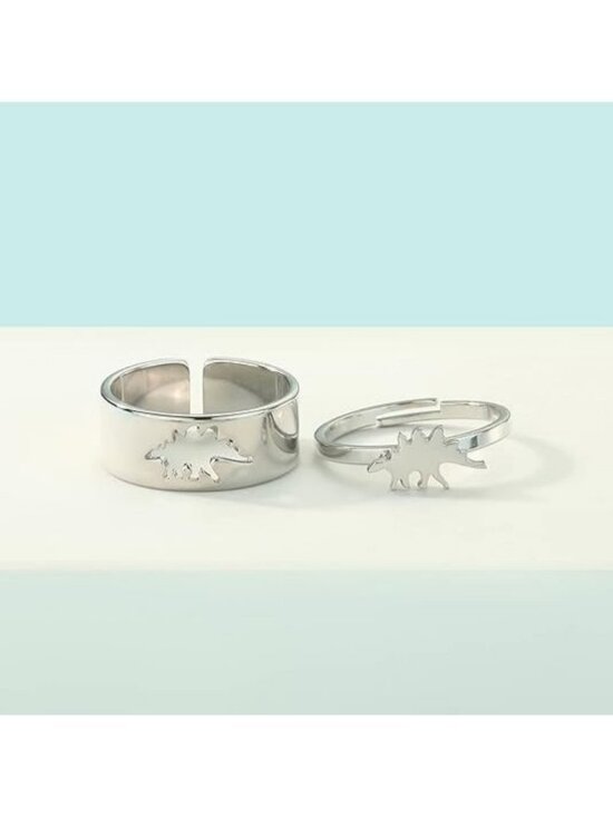 Amazon.com: Beccalame Cute Dinosaur promise Ring Opening  Stegosaurus silver 2Pcs Matching Cute Animals Promise Engagement Ring